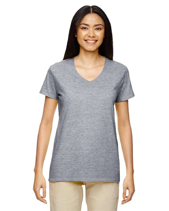 Unique Design Gildan Ladies Heavy Cotton 5.3 oz. V-Neck T-Shirt | Graphite Heather