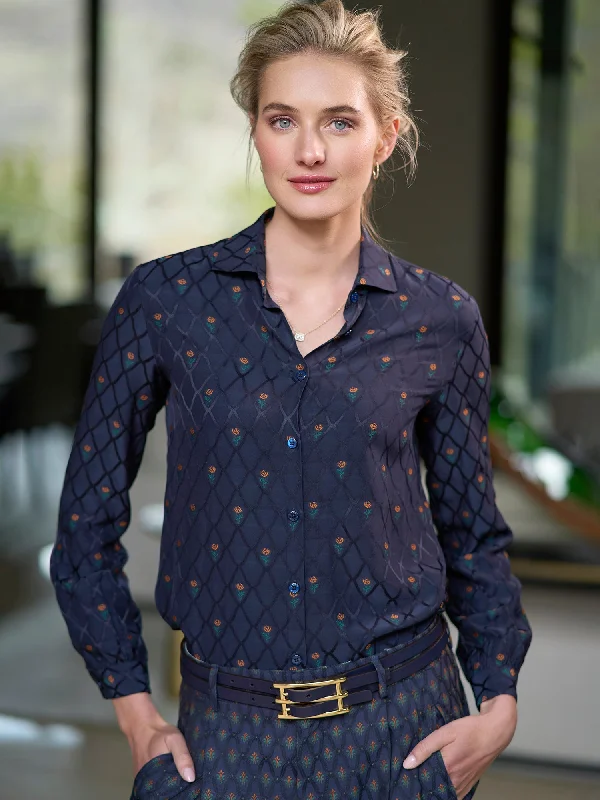 New Autumn And Winter Styles Remi Floral Silk Shirt