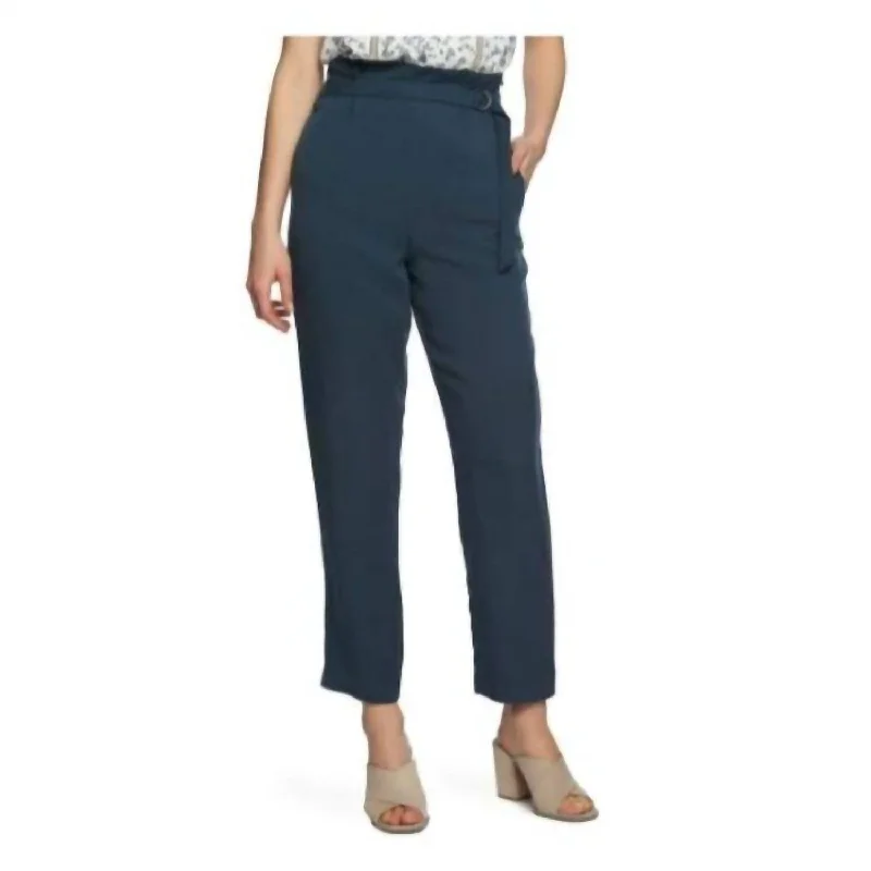 Versatile Items Knit Tapered Paperbag Cropped Pants In Blue