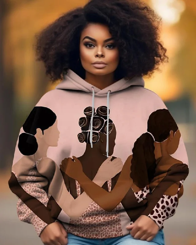 Street Fashion Black Girl Cartoon Illustration Printed Women's Hoodie