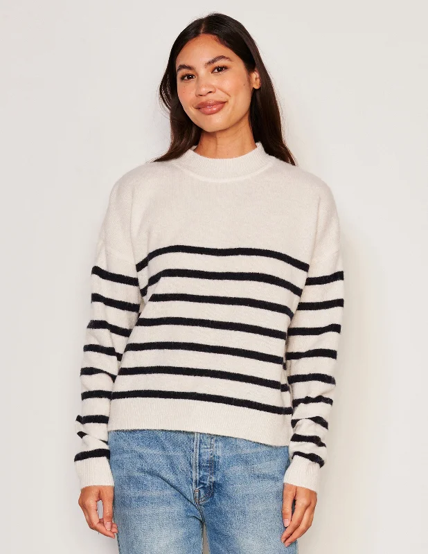 Loose Fit Sundry Stripes Mock Neck Cozy Sweater in Oyster