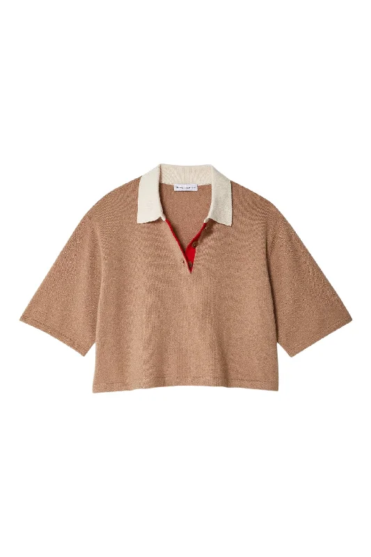 Trendy Items White & Warren Cashmere Cropped Polo
 in True Camel Combo