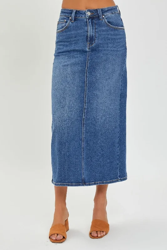 Nightclub Style RISEN High Rise Back Slit Denim Skirt
