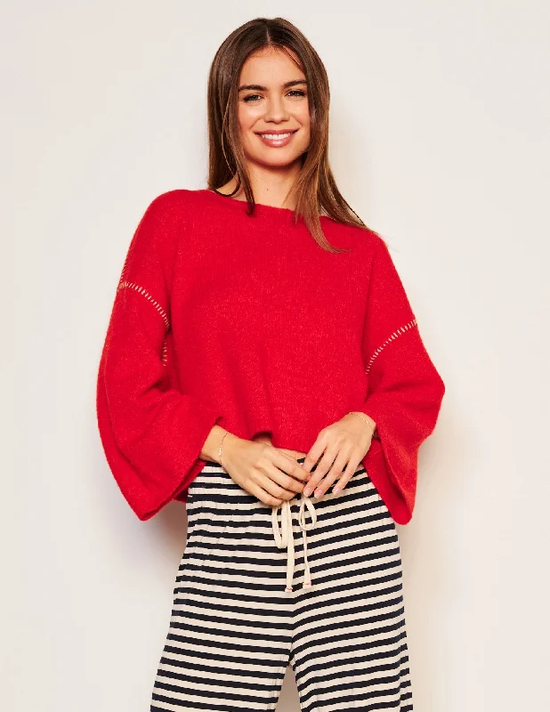 Knowledge And Elegance Sundry Cropped Whip Stitch Sweater in Flare Red