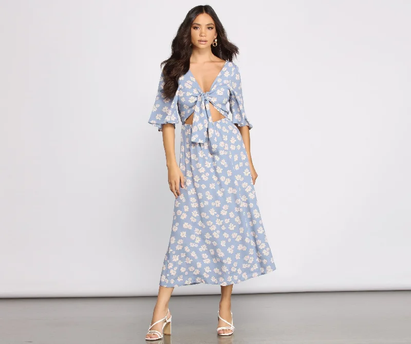 Outdoor Trend Flowy Floral Stylish Woven Midi Dress