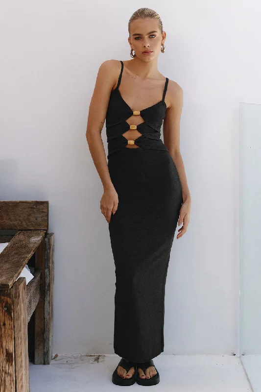 Comfortable Design NORMANI MIDI DRESS - BLACK