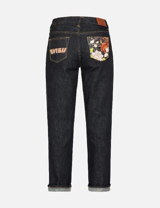 Trendy Items Goldfish and Floral Flow Embroidery Straight Fit Denim Jeans