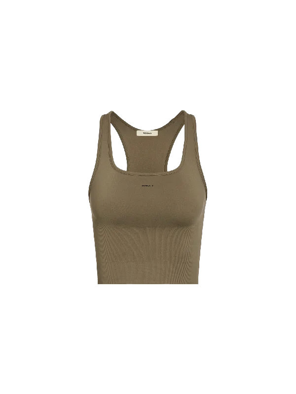 Simple And Comfortable Women's Plant-Stretch Compressive Ribbed Tank Top—soil brown