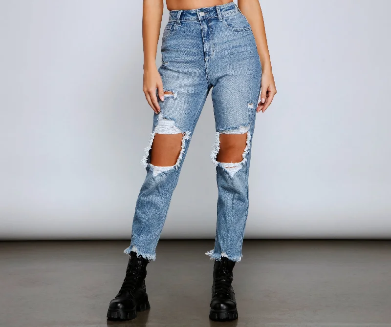 Sweet Girl Rebel Chic High Rise Destructed Mom Jeans