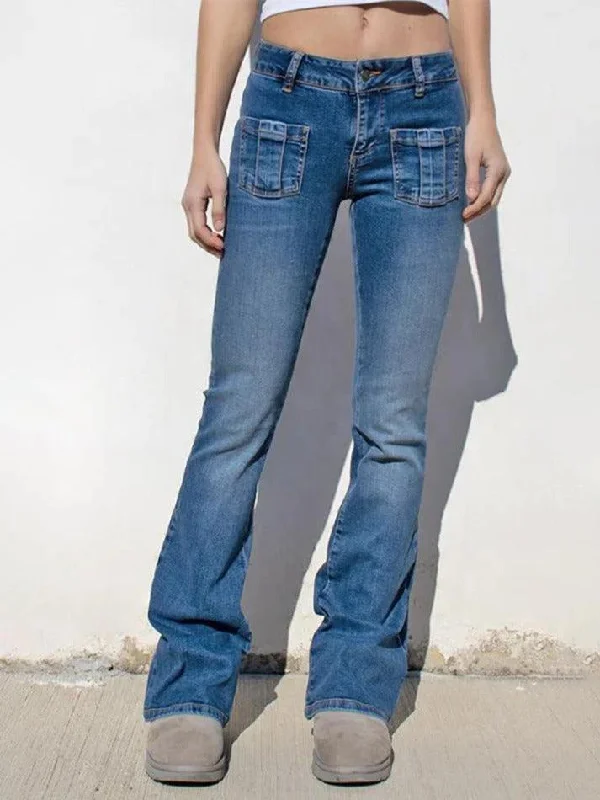 Street Fashion Multi Pocket Rhinestone Elastic Slim Jeans