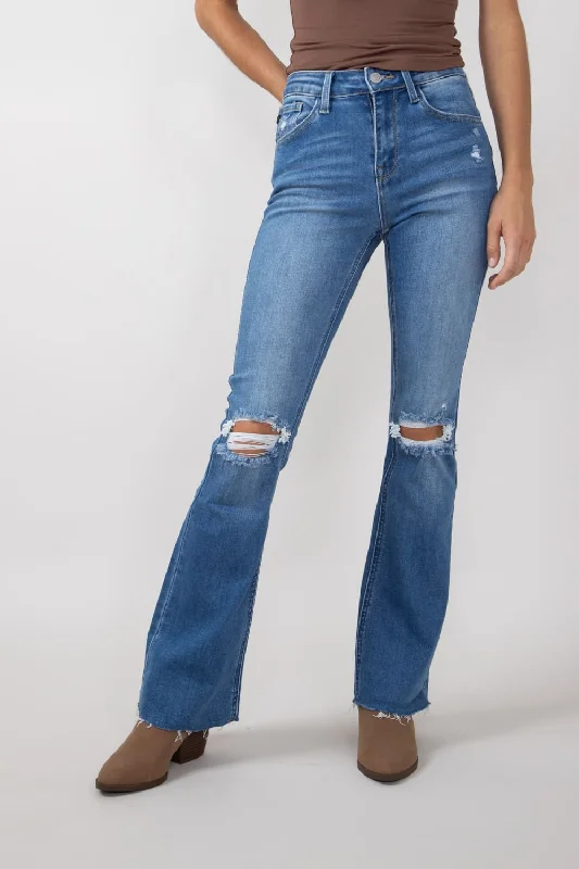 Wearable At Home Or Out KanCan High Rise Distressed Knee Bootcut Jeans for Women | KC20013M
