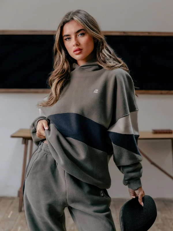 Fashion Style Panel Oversized Hoodie - Safari Green