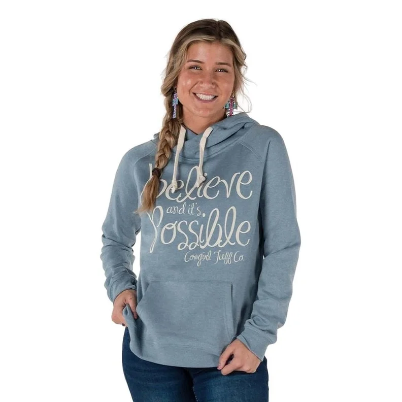 Double-sided Wear Cowgirl Tuff Western Sweatshirt Womens Believe Light Blue SIG2232