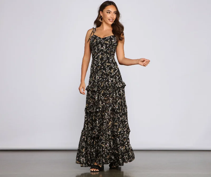 Denim Design Floral Desire Stylish Ruffled Maxi Dress