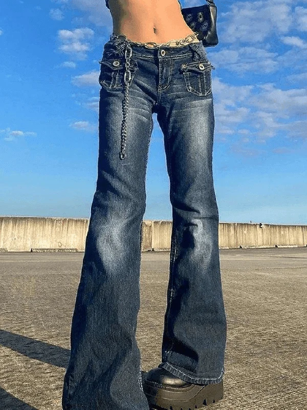 Designer Style Vintage Low Waist Cargo Jeans