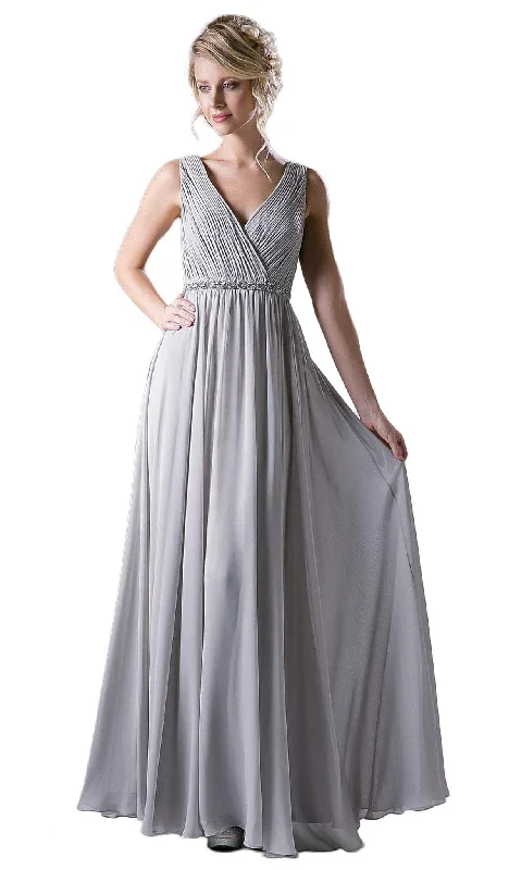 Minimalism Cinderella Divine - Embellished Surplice Pleated V-neck A-line Dress