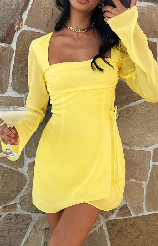 Unique Design Lucy Yellow Long Sleeve Mini Dress