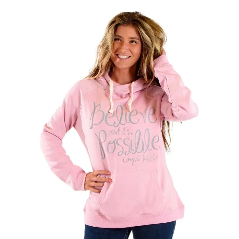 Exquisite Fabrics Cowgirl Tuff Western Sweatshirt Womens Believe Print Pink SIG2252