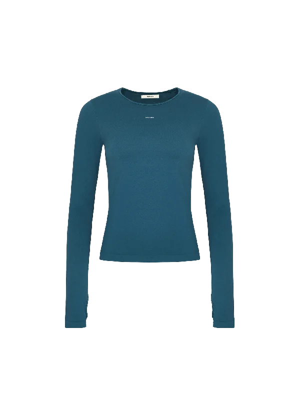 Noble Temperament Women's Plant-Stretch Long Sleeve Top—storm blue