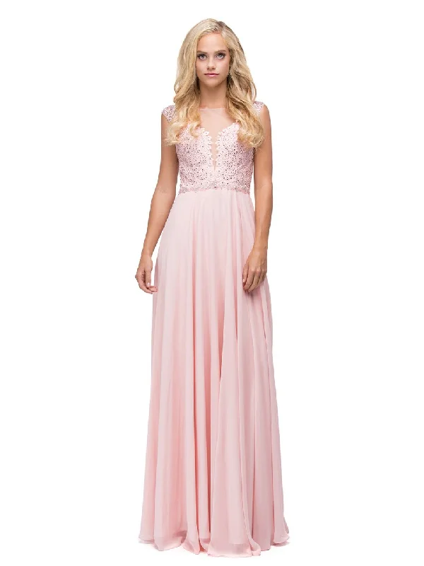 Feminine Charm Dancing Queen Bridal - 9826 Gilded Lace Illusion A-Line Prom Dress