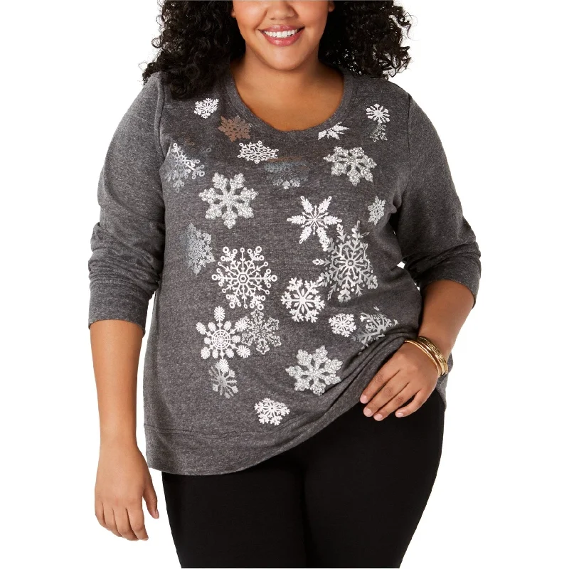 British Fashion Style & Co. Womens Snowflake Sweatshirt, Grey, 0X