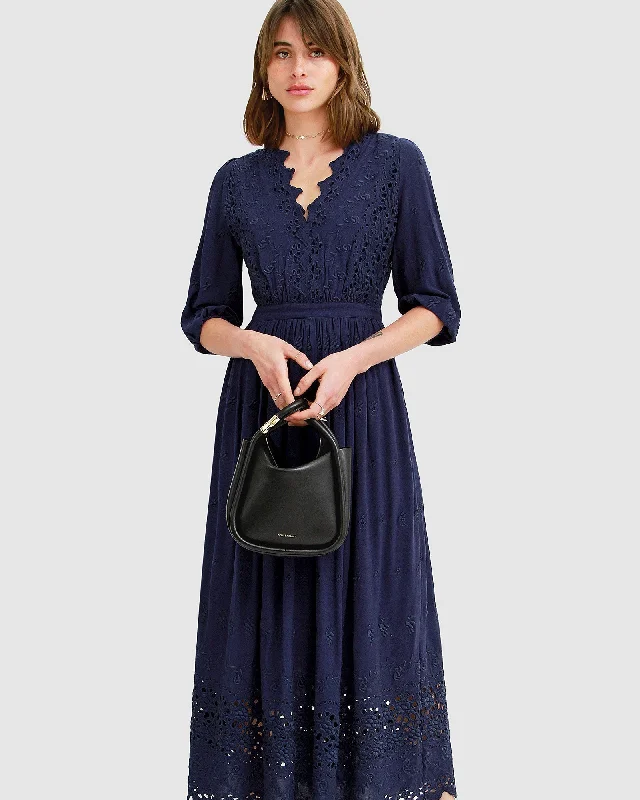 Slightly Flared Design All Eyes On Me Midi Dress - Navy