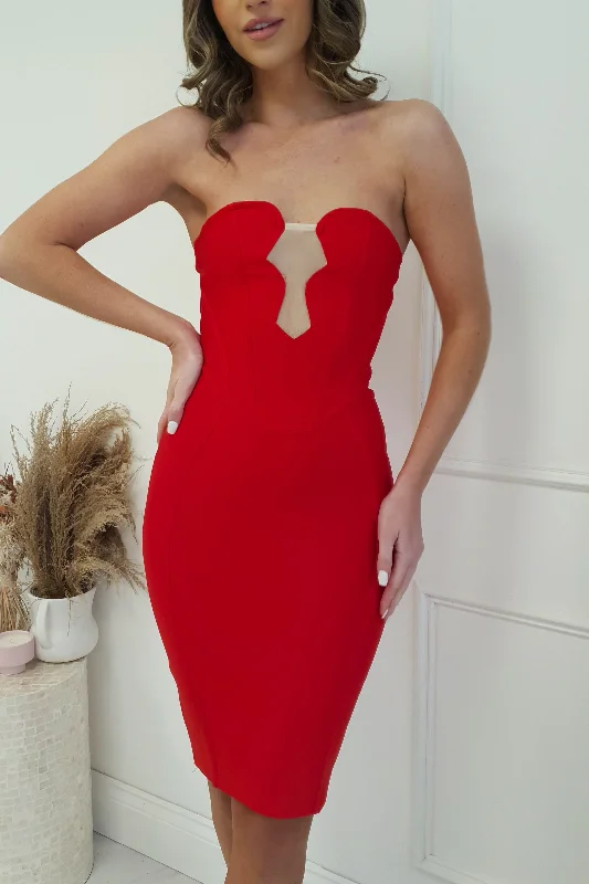 Fresh And Natural Radio City Bandage Dress | Red