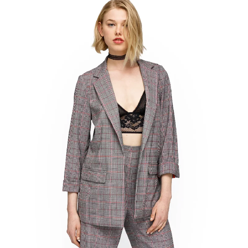 Stretch Design Women's Multi Glen Plaid Blazer In Grey Plaid