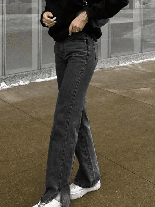 Cool Breeze At Night Washed Split Boyfriend Jeans