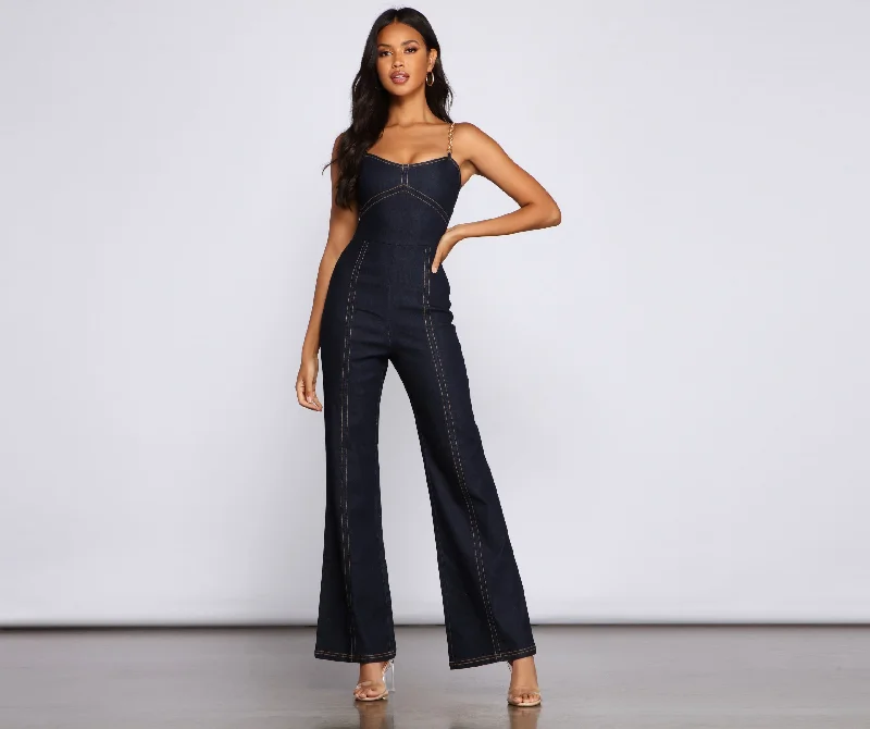 Design And Tailoring Retro Style Moment Denim Jumpsuit
