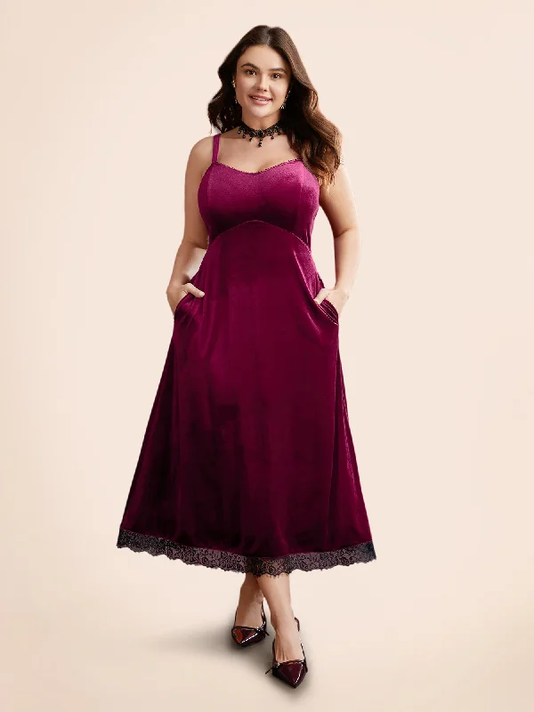 Double-sided Wear Cami Velvet Fitted Waist Maxi Dress