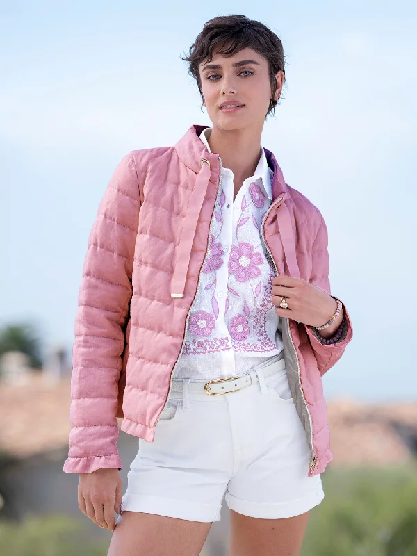 Minimalism Krista Linen Ruffle Down Jacket