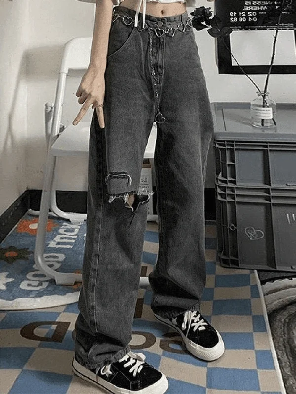 Fresh And Natural Vintage Wash Frayed Ripped Jeans