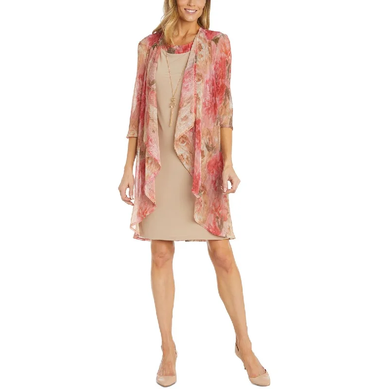Classic Series R&M Richards Womens Petites Crinkled Metallic Duster Blazer