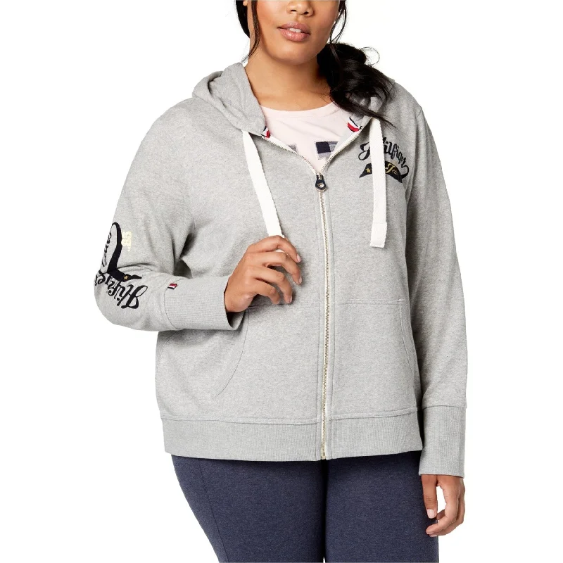 Warm Atmosphere Tommy Hilfiger Womens Signature Hoodie Sweatshirt, Grey, 1X