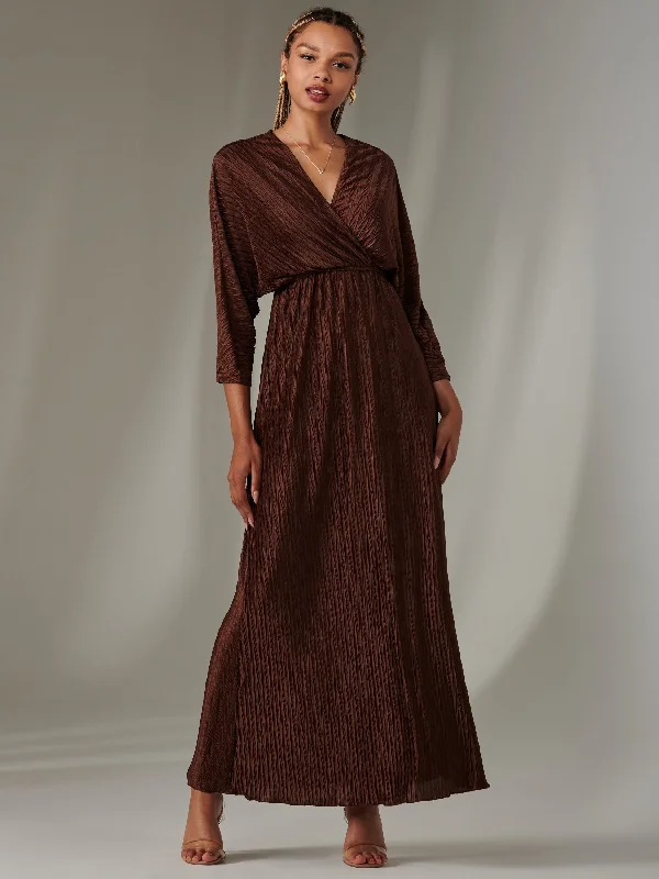 Minimalism Ruffle Hem Textured Jersey Maxi Dress, Chocolate