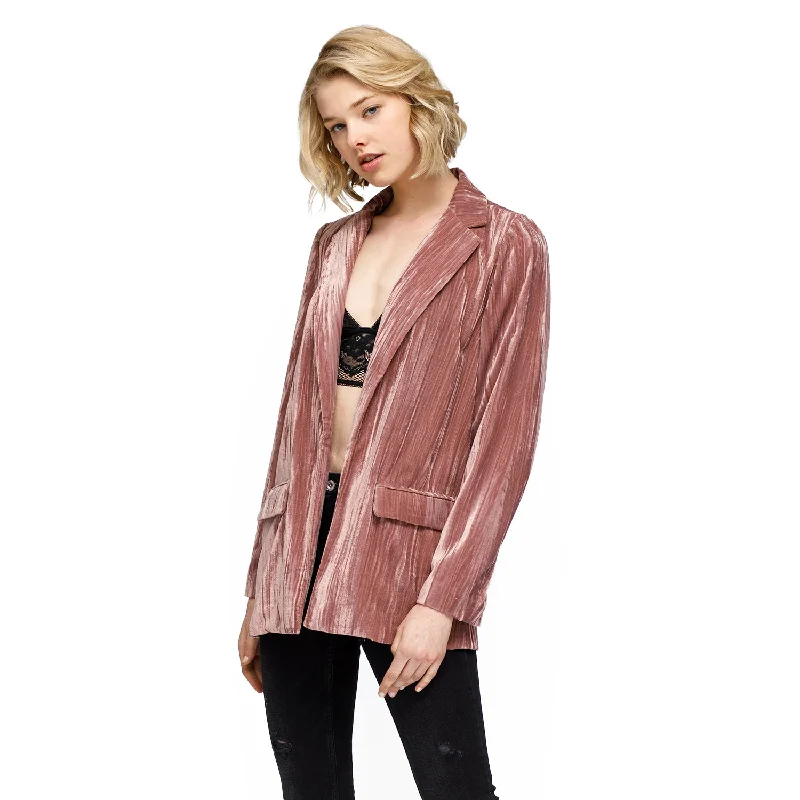 Modern City Women's Velvet Blazer With Flap Pockets In Rogue