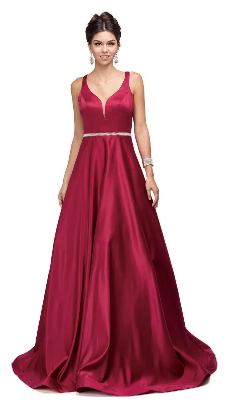 Warm Atmosphere Dancing Queen Bridal - 9754 Classic Long Satin Prom Dress with V-back and Plunging Neckline