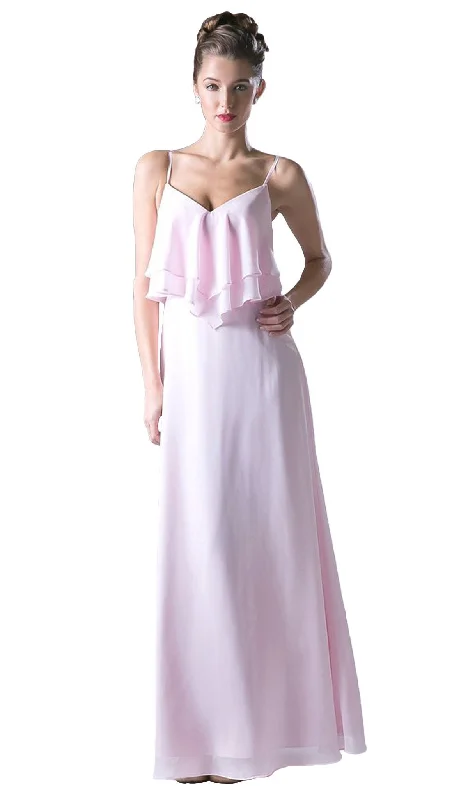 Ethnic Style Cinderella Divine - Sleeveless Ruffled Bodice Chiffon A-Line Long Formal Dress