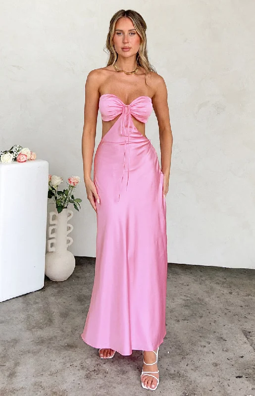 Simple Style Lili Pink Satin Strapless Maxi Dress