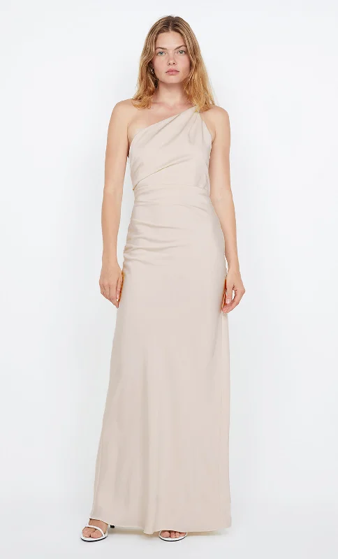 Embroidered Letters LUNETTA ASYM DRESS - SAND