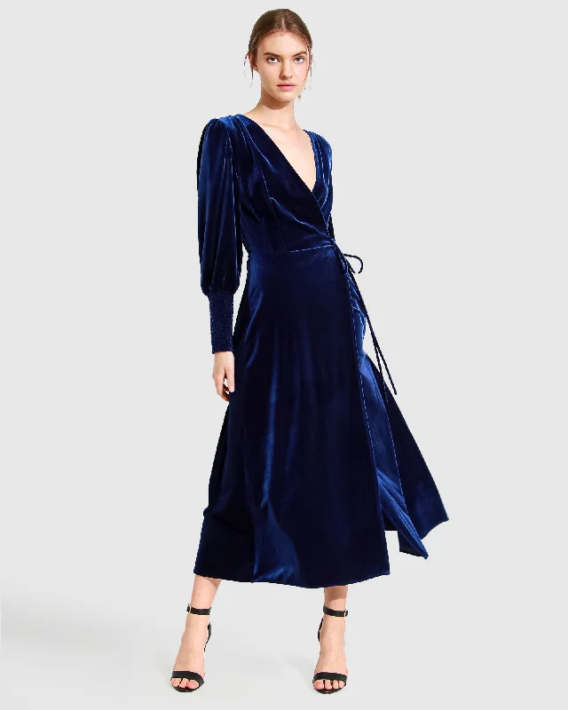 Minimalism Current Mood Velvet Wrap Dress - Royal Blue