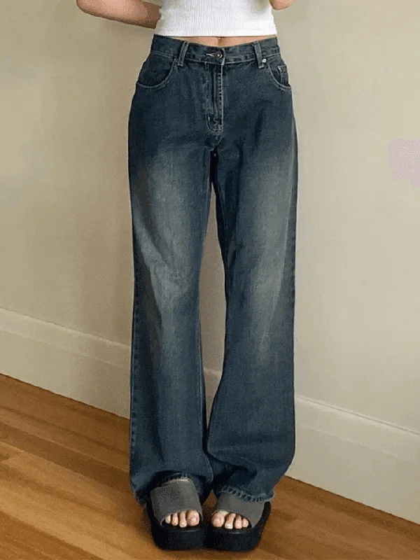 Unique Design Vintage Blue Wash Boyfriend Jeans
