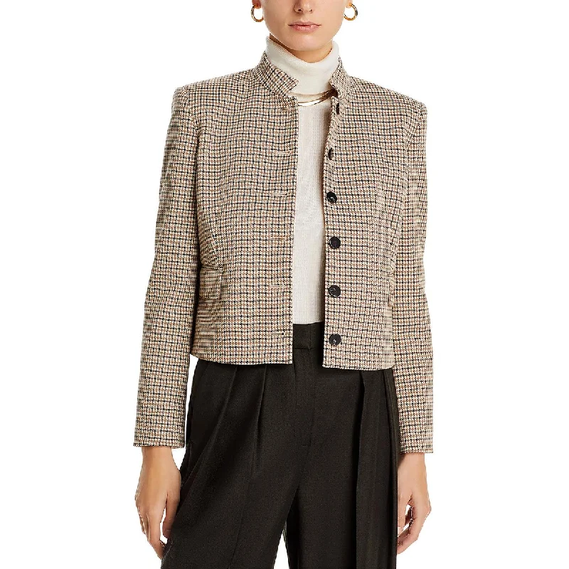 Street Charm Theory Womens Riding Houndstooth Work Wear Collarless Blazer