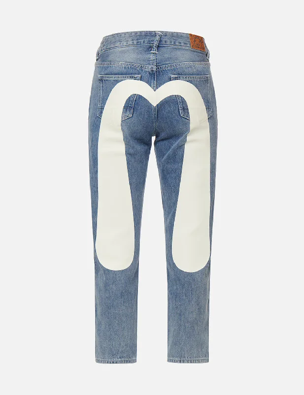 Romantic And Fresh Daicock Print Relax Fit Cropped Jeans