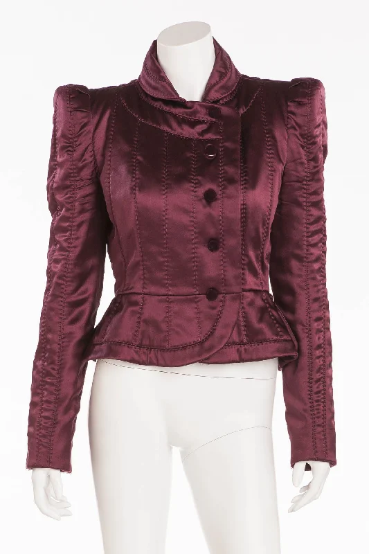 Playful Style Tom Ford For Yves Saint Laurent - Burgundy Long Sleeve Silk Blazer with Black Buttons - FR 40