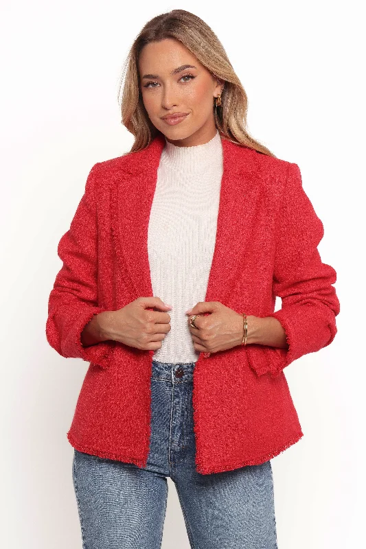 Floral Prints Simona Single Button Twill Blazer - Red
