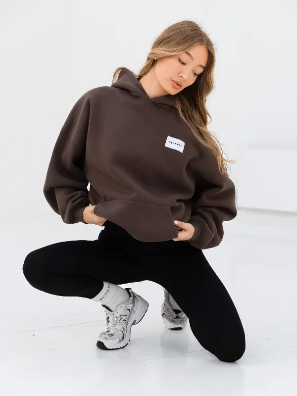 Playful Style Label Oversized Hoodie - Slate Brown