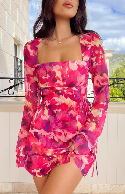 Innovative Design Lucy Pink Print Long Sleeve Mini Dress