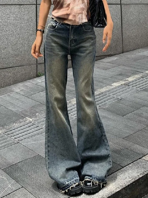 Classic Style Vintage Burr Low Waist Flare Jeans